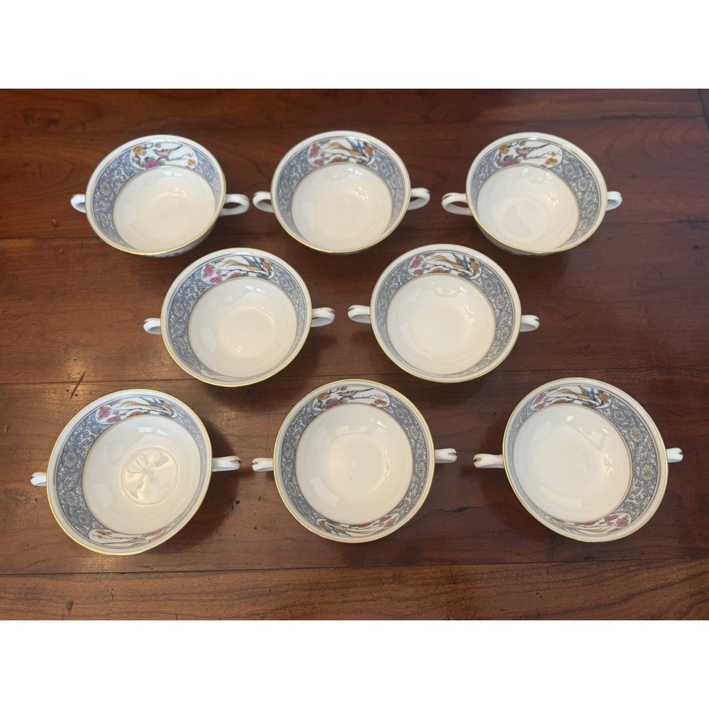 Vintage 1934 Imprinted Lenox MING China Cream Soup Bowls Double Handled Set of 8